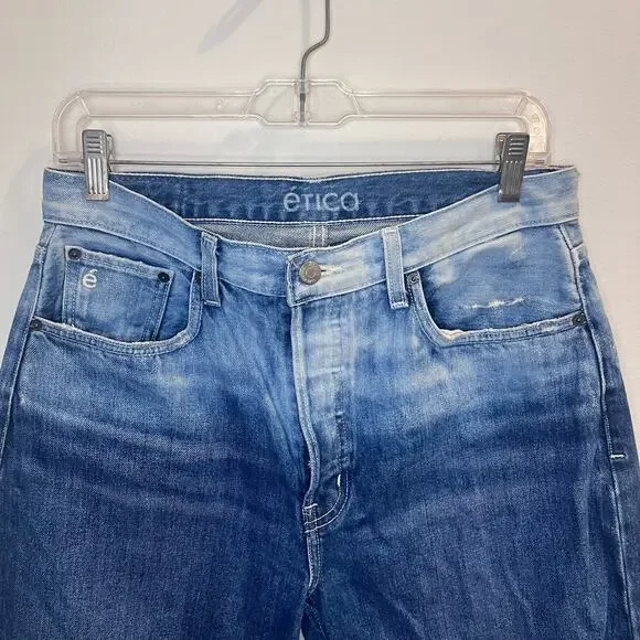 Etica Tyler Vintage Straight Crop Jeans 100% Cotton Shipwreck Size 29 Button Fly - Picture 3 of 10
